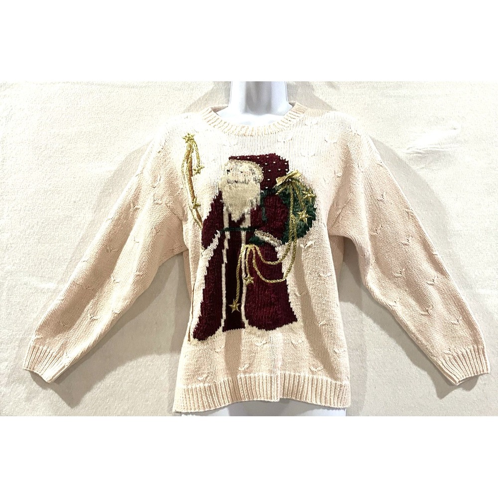 Vtg 90's Grandmacore Twee Marissa Christina Classic Christmas Sweater S Cream